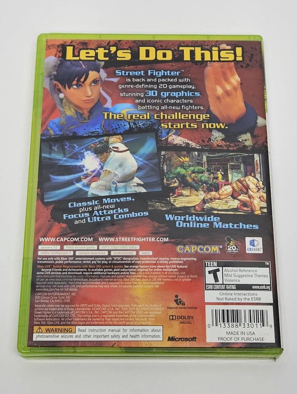 Street Fighter IV Case + Cover Art and Manuel NO Game Disc Xbox 360 Electronics
